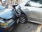 Car crash accident on street with wreck and damaged automobiles. Accident caused by negligence And lack of ability to drive. Due t