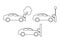 Car crash, accident of transport, line art icon set. Collision with an obstacle tree, lantern, wall. Frontal collision