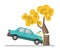 Car crash accident in tree flat vector illustration