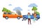 Car crash accident vector illustration with people cartoon characters having conflict because of vehicle collision.