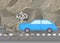 Car crash and accidents on road vector illustration. Damaged and broken automobile scene of carsh car among mountains