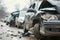 Car crash road accident insurance pay wreck broken vehicle traffic jam collision damaged auto bumper danger emergency