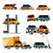 Car crash or road accident isolated icons, vehicle insurance