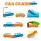 Car crash vector set. Insurance cases car crash