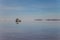 Car crossing Uyuni, the largest salt flat in the world