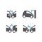 Car crush incident black vector icon set. Car or traffic accident.
