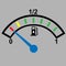 Car dashboard gauge showing fuel level