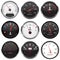 Car dashboard gauges. Collection of speed, fuel, temperature devices