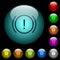 Car dashboard handbrake indicator icons in color illuminated glass buttons