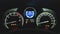 Car dashboard have a Speed meter, Tachometer, Temperature meter, Fuel indicator, Trip mile meter, Seat-belt warning light, Turn si