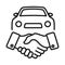 Car Deal with Hand shake icon. Line Business shaking concept. Car dealer making a deal handshake vector linear illustration