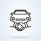 Car Deal with Hand shake sign line icon or logo. Business shaking concept. Car dealer making a deal handshake vector linear