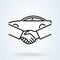 Car Deal with Hand shake sign line icon or logo. Business shaking concept. Car dealer making a deal handshake vector linear