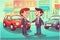 car dealer auto sale client automobile buyer salesman shaking hands with customer renting purchasing vehicle