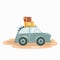 Car delivers the parcel. Transfer of mail. home delivery. Vector in cartoon style. Flat design. Retro trucks car.