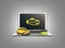 Car diagnostic concept Close up of laptop with OBD2 wireless scanner and retro car on gray gradient background 3d illustration