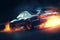 Car drifting, Blurred image diffusion race drift car with lots of smoke from burning tires AI generated
