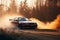 Car drifting, Blurred image diffusion race drift car with lots of smoke from burning tires AI generated