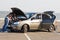 Car driver examining the car\'s engine