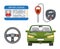 Car driver license isolated icons set identification photo keys weel flat design vector illustration