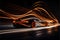 a car driving down a street with long exposure of light painting on it\\\'s side and the lights of the cars behind it