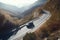 A car driving down a winding mountain road. AI generative image.