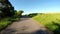 Car driving in spring rural countryside