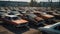 Car dump with old rusting vehicles forming graveyard of abandoned cars, passage of time