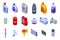 Car engine antifreeze icons set isometric vector. Air vent