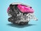 Car engine cast iron magenta with starter isolated 3d render on blue background with shadow