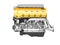 Car engine cast iron yellow with starter left view 3d render on white background no shadow