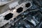 car engine Close up manifold ports. Close up of dirty intake manifold ports. Engine cleaning process the intake