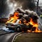 A car engulfed in flames - ai generated image