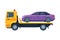 Car Evacuator with Damaged Car, Auto Accident Flat Vector Illustration