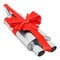 Car exhaust pipe wrapped ribbon and bow, gift concept. 3D rendering