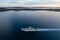 Car ferry with Ugljan island in background at dusk, Croatia