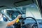 Car Films Installing windshield protection film blur.