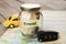 Car finance concept - money glass with word Travel, car key and