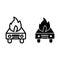 Car on fire line and glyph icon. Fire in auto vector illustration isolated on white. Burning automobile outline style