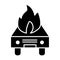Car on fire solid icon. Fire in auto vector illustration isolated on white. Burning automobile glyph style design