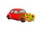 Car with flowers sunflower front bumper. Vector illustration on white background.
