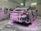 Car in foam at a car wash. Tayota Camry in the process of washing. Concept: a washed passenger car. Irpin city, Kiev region,