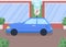 Car in forbidden parking zone flat color vector illustration