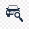 Car front In Magnifier Glass vector icon isolated on transparent