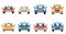 Car front view. Flat design. Bundle of cars of different configuration styles. Set of modern automobiles or motor