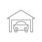 Car in garage line icon on white background