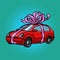 Car gift, transport tied with festive ribbons