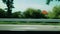 Car goes through the countryside. Car driving in out of town on busy highway, inside view from car. Countryside landscape with vie
