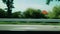 Car goes through the countryside. Car driving in out of town on busy highway, inside view from car. Countryside landscape with vie