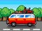 Car going for summer holiday trip - retro pixel illustration